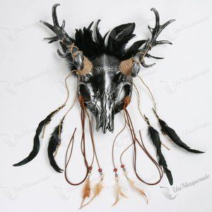 Black Silver Deer Horn Animal Skull Masquerade